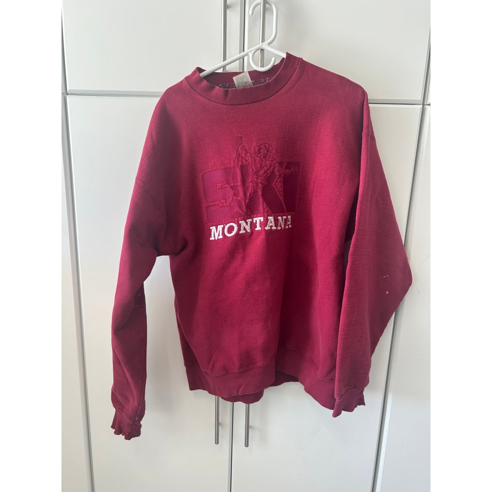 Vintage‎ Fruit of the Loom Montana Ski Sweatshirt Maroon Burgundy XL Made in USA